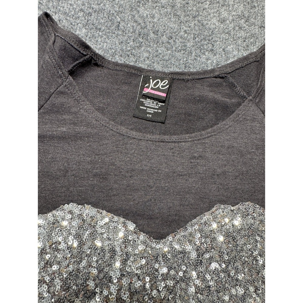 Joe Boxer Sequin Heart Sparkle Long Sleeve Top Womens S Charcoal Grey Sweatshirt - Picture 5 of 7